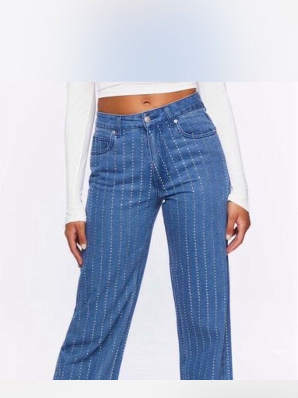 Forever 21 Bedazzled Rhinestone Pinstripe Jeans